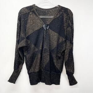 Vintage Mademoiselle Metallic‎ Sweater Gold Black Size Medium Sequin Heart